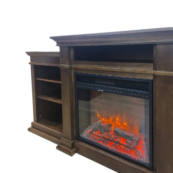 Camino elettrico caminetto da terra BIDEN in legno Marrone L179 x P48 x H85 - immagine 4