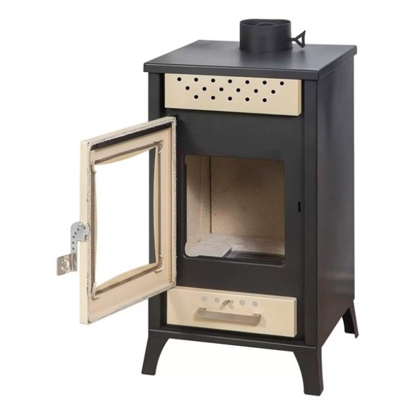 Stufa A Legna In Acciaio 15 kW Olga Beige 45,5x48,5xh91 Uscita Fumi Superiore - immagine 2