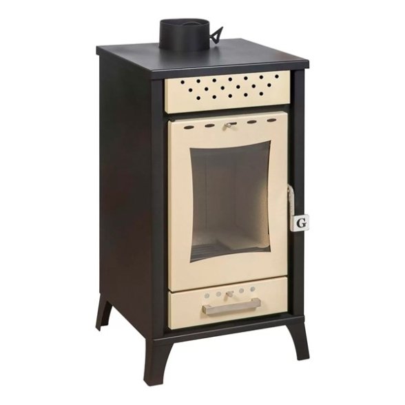 Stufa A Legna In Acciaio 15 kW Olga Beige 45,5x48,5xh91 Uscita Fumi Superiore - immagine 4