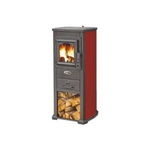 Stufa A Legna In Acciaio E Ghisa 6,6 kW Con Portalegna K-Line Karma Rossa