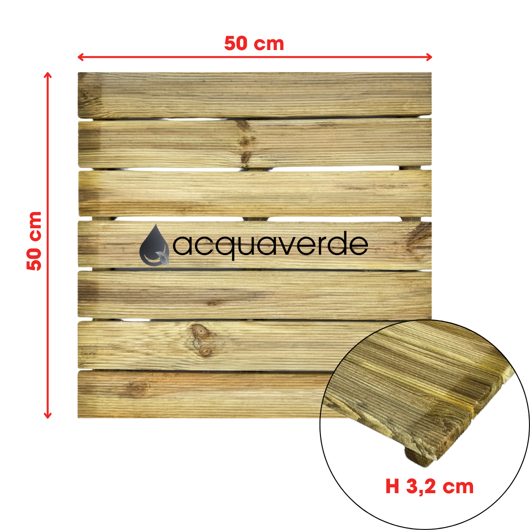 Pedana Doccia in Legno 50x50 cm per Esterno, Legno Impregnato in Autoclave, Resistente a Sole e Pioggia, Pavimento Modulare, Facile da Installare - immagine 2