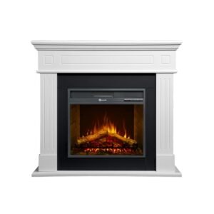 Camino elettrico da terra in legno Bianco CAMBRIDGE 110x25x95h cm