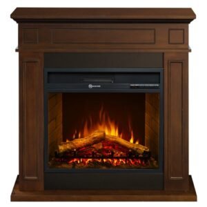 Camino elettrico da terra in legno Noce JEFFERSON L89,5 x H90,5 x P28 cm