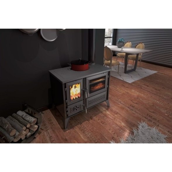 Cucina A Legna Tradizionale In Acciaio E Ghisa 9 kW Lisa Nera Ecodesign 4 Stelle - immagine 3