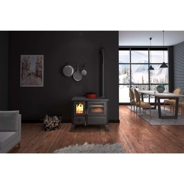 Cucina A Legna Tradizionale In Acciaio E Ghisa 9 kW Lisa Nera Ecodesign 4 Stelle - immagine 4