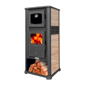 Stufa A Legna In Acciaio E Ghisa 12,1 kW Con Forno K-Line Roma Beige